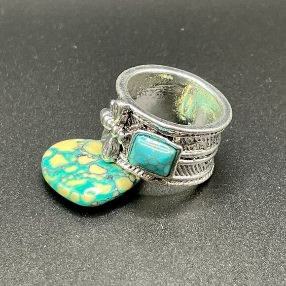 Bumble Bee with Faux Turquoise Stone Boho Band Ring #1193 - Picture 4 of 9